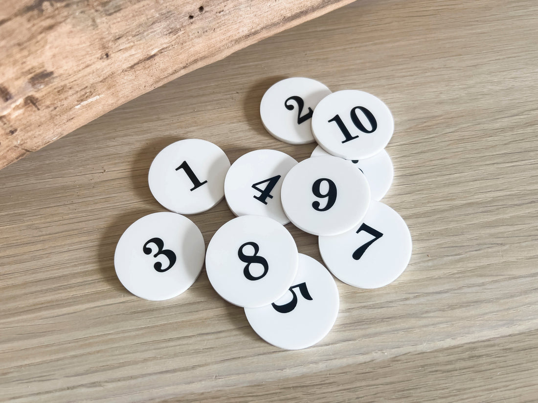 Custom printed acrylic number tokens