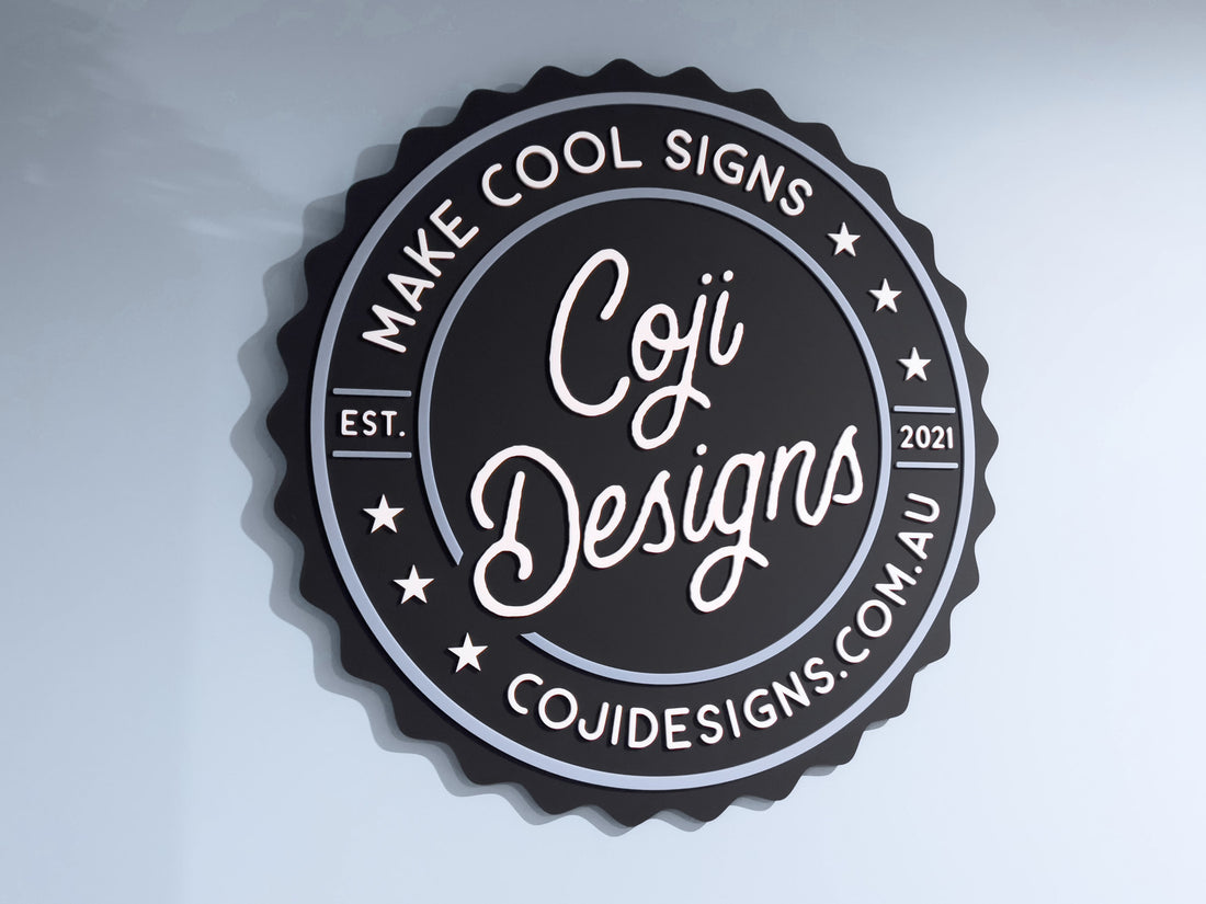 Circular logo with 'Coji Designs' text on a light gray background