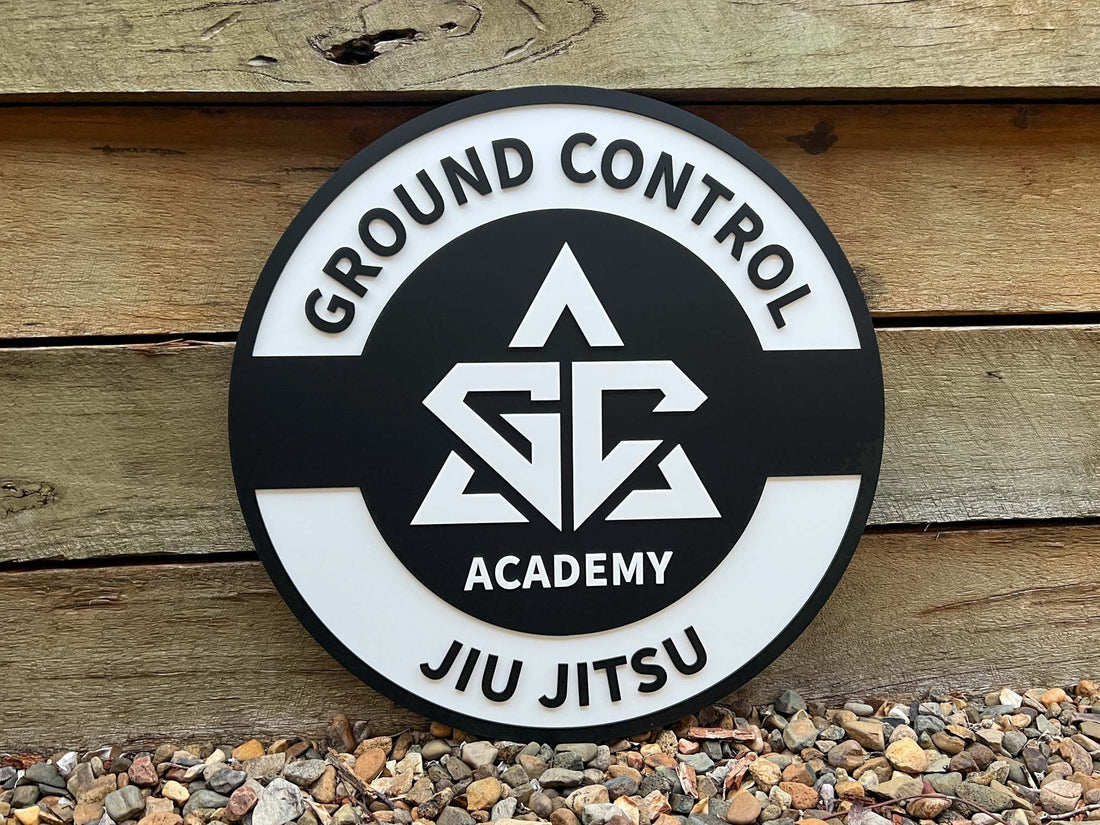 Custom made triple layer 3D acrylic sign for Ground Control Academy Jiu Jitsu'.