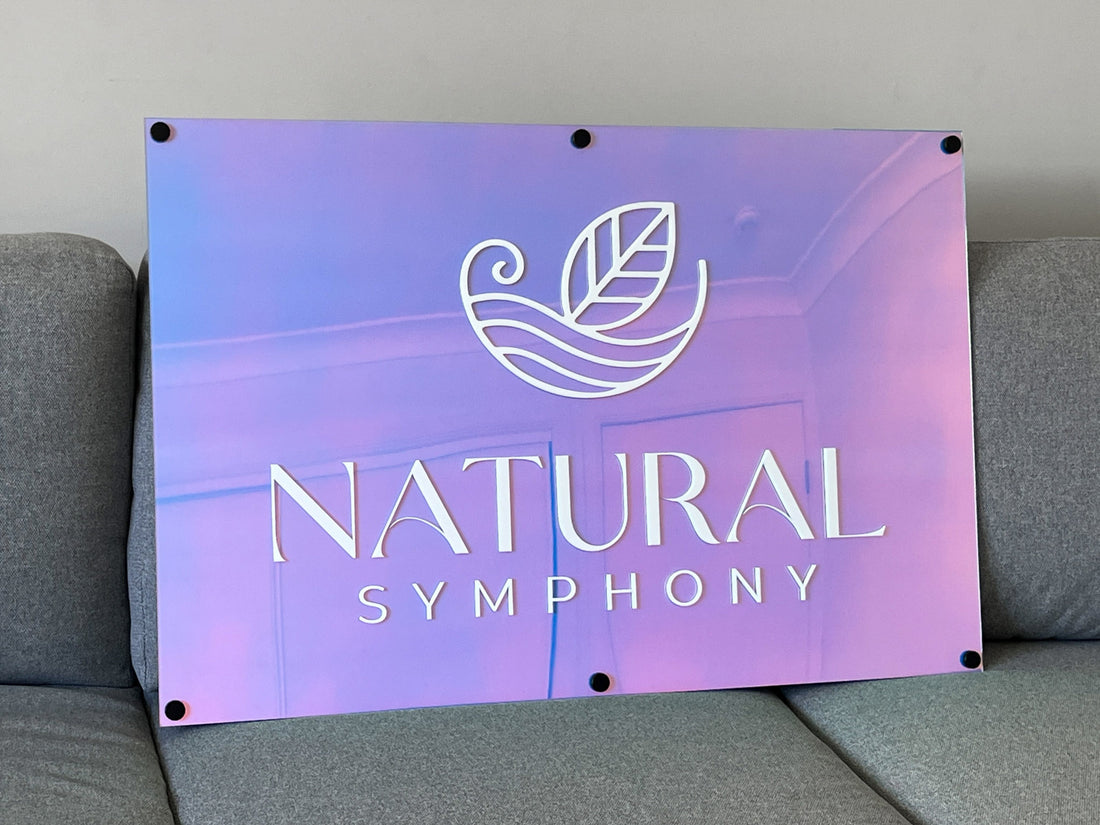 Custom Irridescent 3D acrylic business branded logo plaque for Natural Symphony