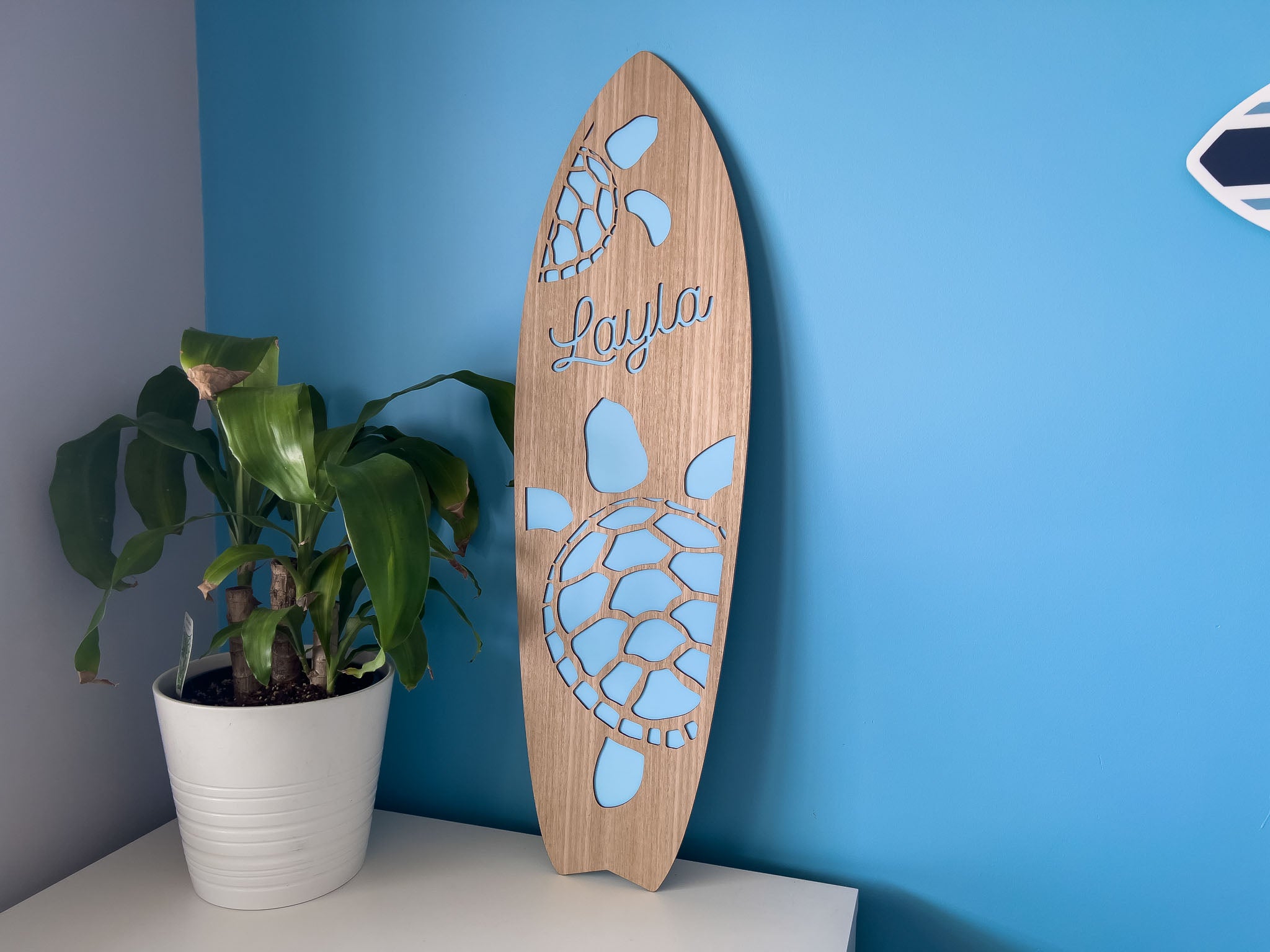 Oriana 3D Timber Surfboard Name Plaque: Coastal Nostalgic Wall Art
